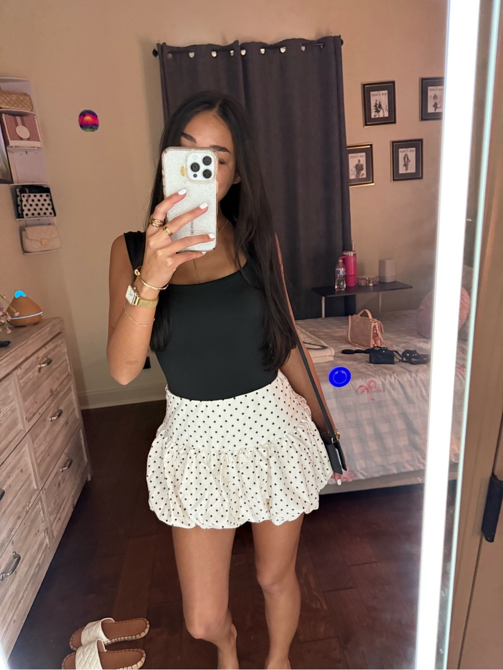 White Polka Dot Mini Skirt